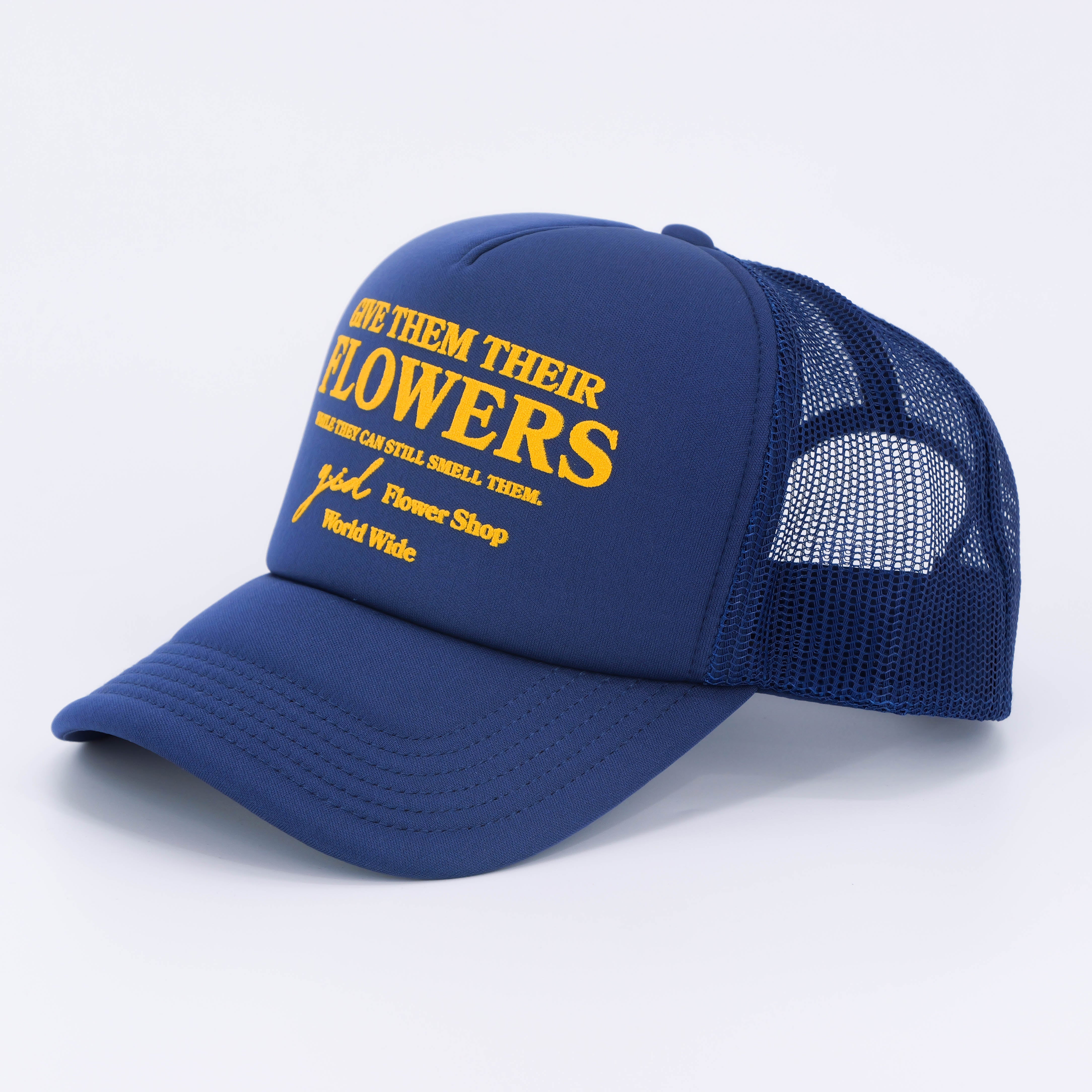 FLOWER SHOP TRUCKER HAT COBALT/YELLOW